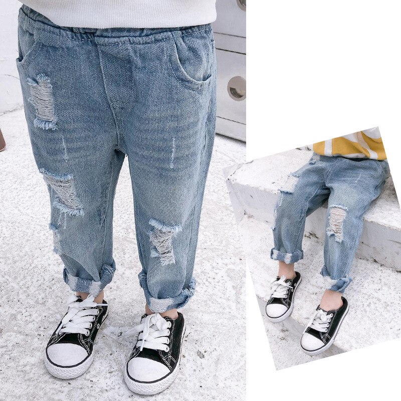 Spring Autumn Ripped Kids Jeans For Girl Boy Big Hole Casual Children Jeans Denim Toddler Baby Trousers Casual Pants