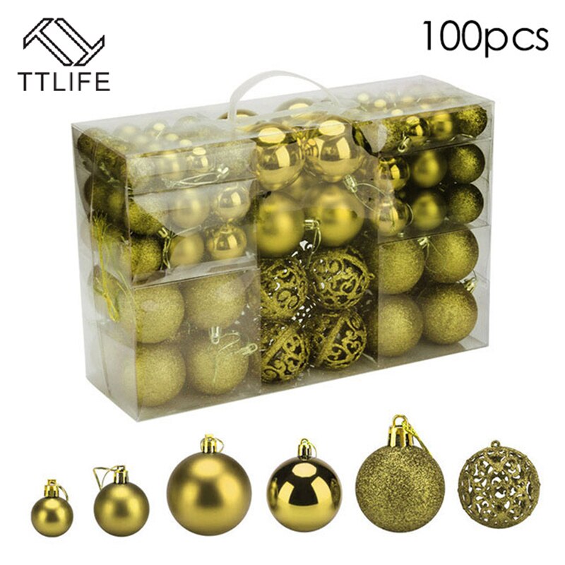 TTLIFE 100 Pieces Christmas Ball Ornaments Xmas Tree Ball Bauble Hanging Home Colorful Party Ornament Festival Decor Solid Box