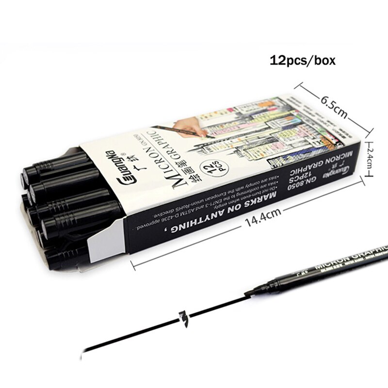 Guangna Tekening &amp; Micron Grafische Naald Pen Set Haak Lijn Schets Manga Archival Handtekening Pen Kunst Levert Briefpapier: 3.0-12pcs
