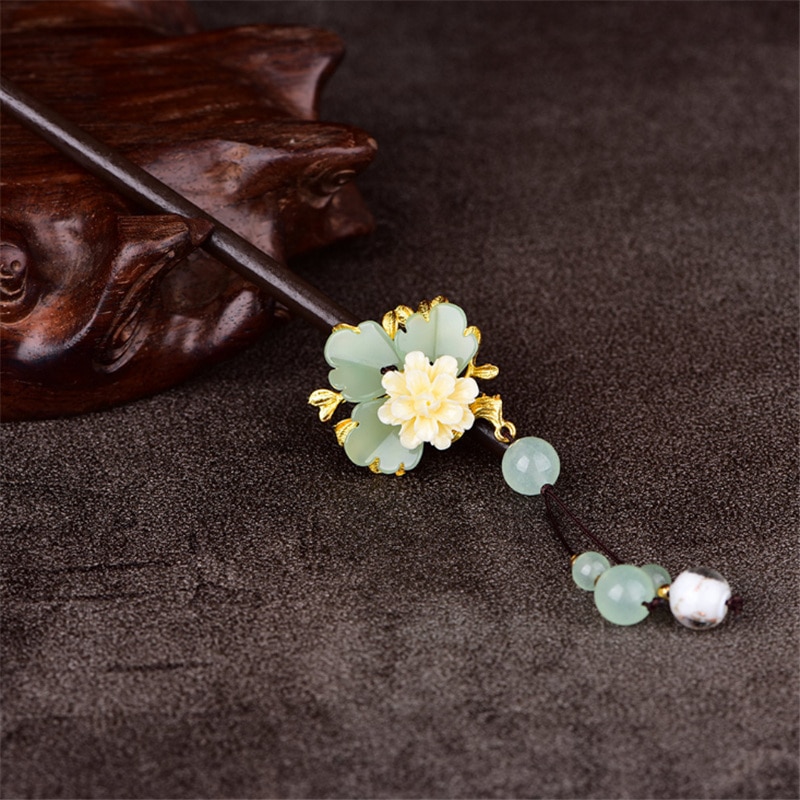 Yanting Women Hair Jewelry Glass Glazed Flower Chinese Hairpin Ethnic Hair Stick With Stone Tassel Bride Accessories 0144