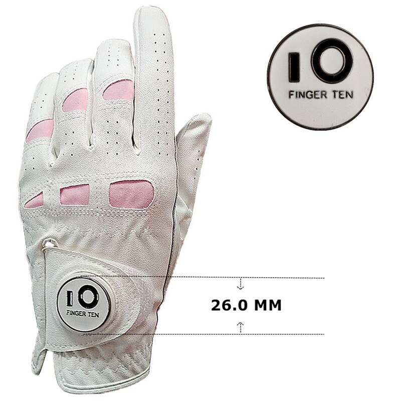 Womens Golf Handschoenen Left Hand Rechts PU Leer met Bal Marker Rh Lh All Weather Grip Dames Fit XS Kleine medium Grote XL 1 Pc