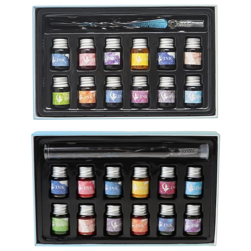 Cristal ciel étoilé verre encre stylo verre Dip stylo pour écrire stylo plume ensemble