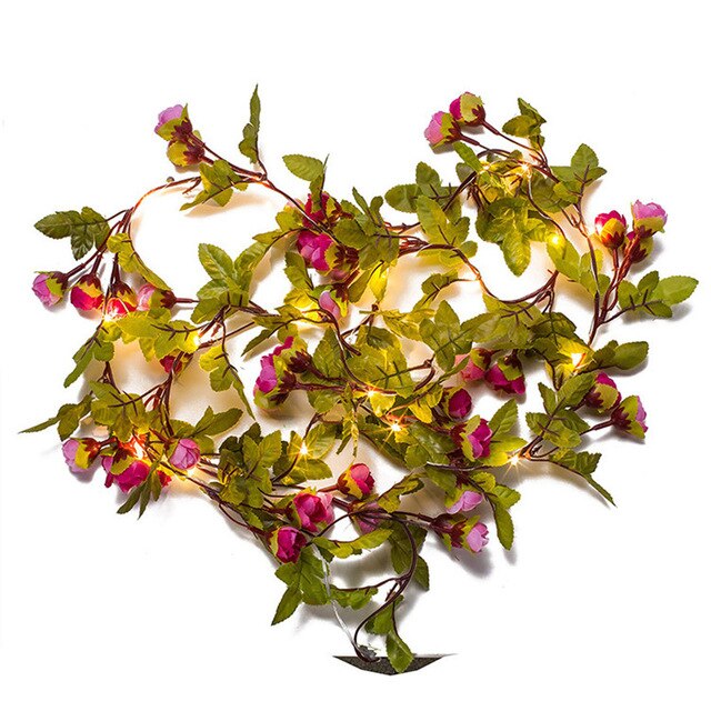 Led String Lights Christmas Decorative Outdoor Bedroom DIY Garland Fairy Lights 2m 20 Led Copper Wire Pine Cone Flowers: style5-rose red