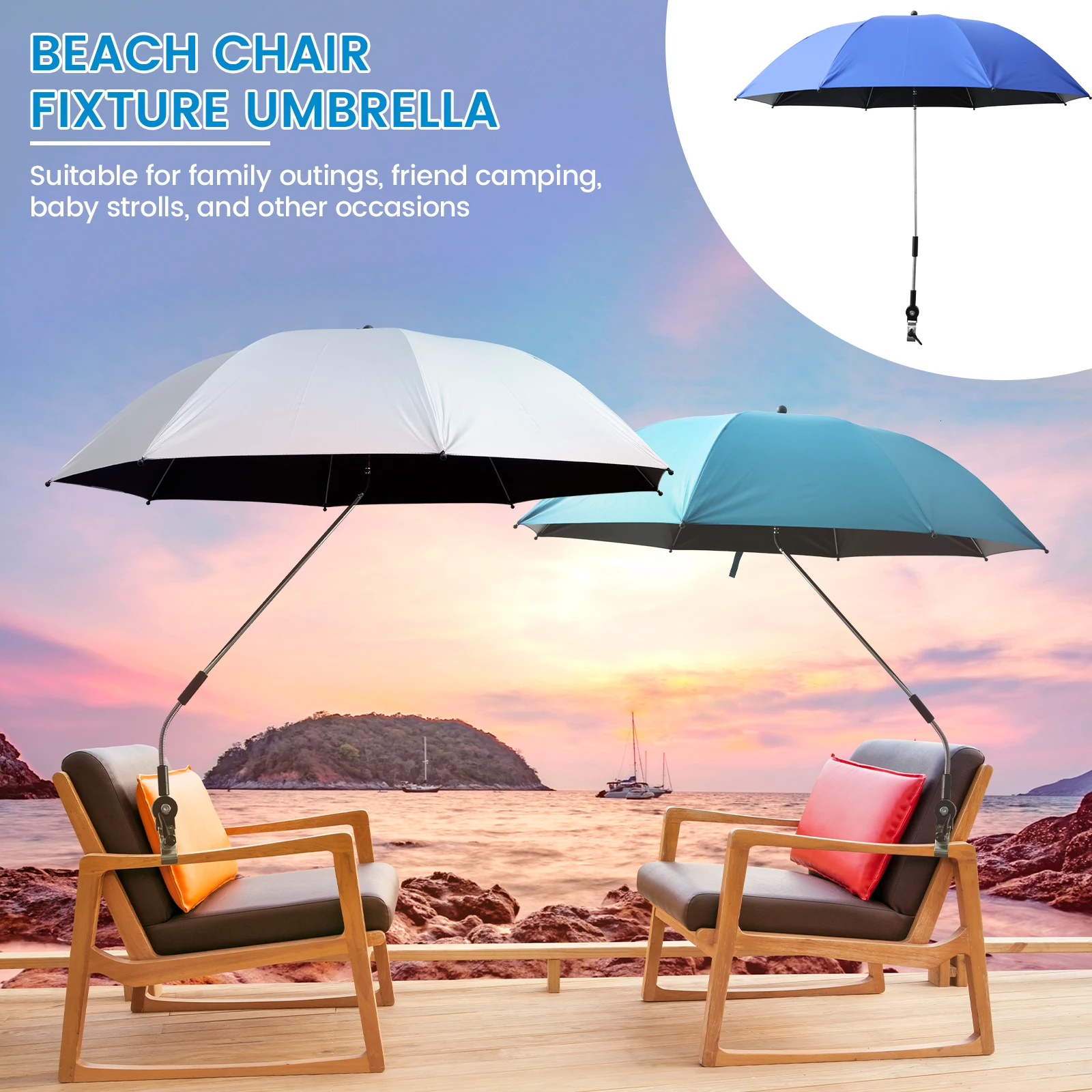 Paraguas para acampar y playa, sombrilla Anti-Uv, sombrilla para playa al aire libre, Clip de protección, equipo para sombrilla, lluvia con silla