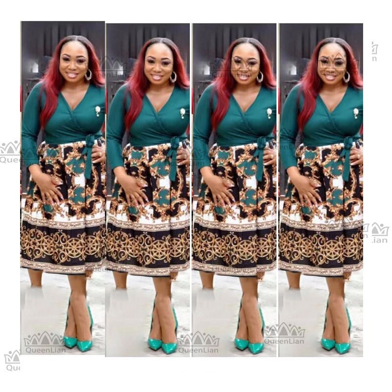 Dashiki Afrikaanse Jurken Voor Vrouwen Traditionele Print Kleding Lange Mouwen Voor Vrouwen (ZC06 #): green / XXL