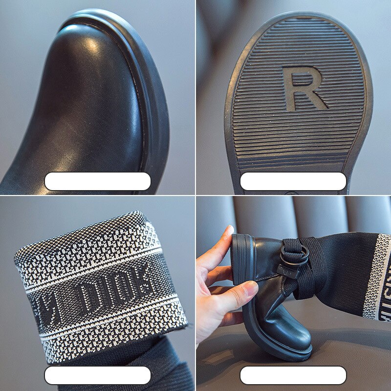 Outono crianças botas na altura do joelho botas altas do bebê meninas botas pretas crianças marca meias sapatos moda sapatos macios deslizamento em botas vestido sapatos