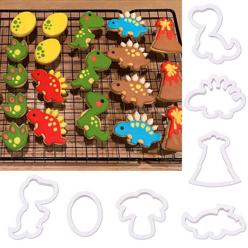 3/8 kpl 3d dinosauruksen keksileikkuria muotti dinosaurus fossiili fondantti keksi kohokuviointimuotti lapsille synttäreille leivontakakku koriste