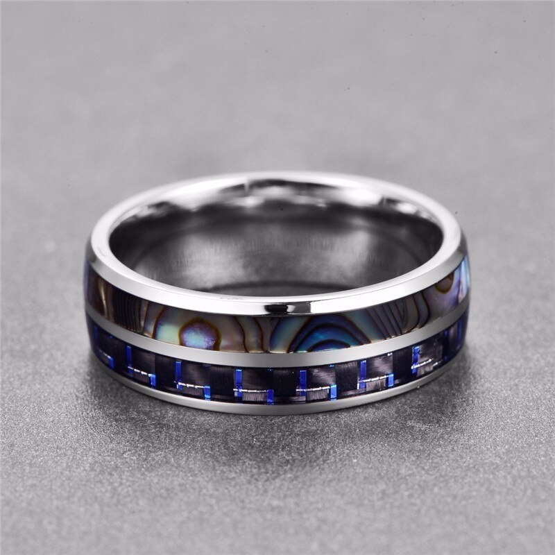 8mm Men Rings Abalone Shell Carbon Fiber Ring Men Titanium Steel Wedding Engagement Anniversary Jewelry