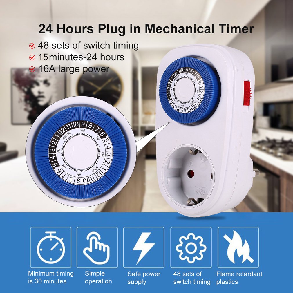 Timer Switch Smart Countdown Switch Socket 24 Hours Plug in Mechanical Grounded Programmable Indoor Auto Power off