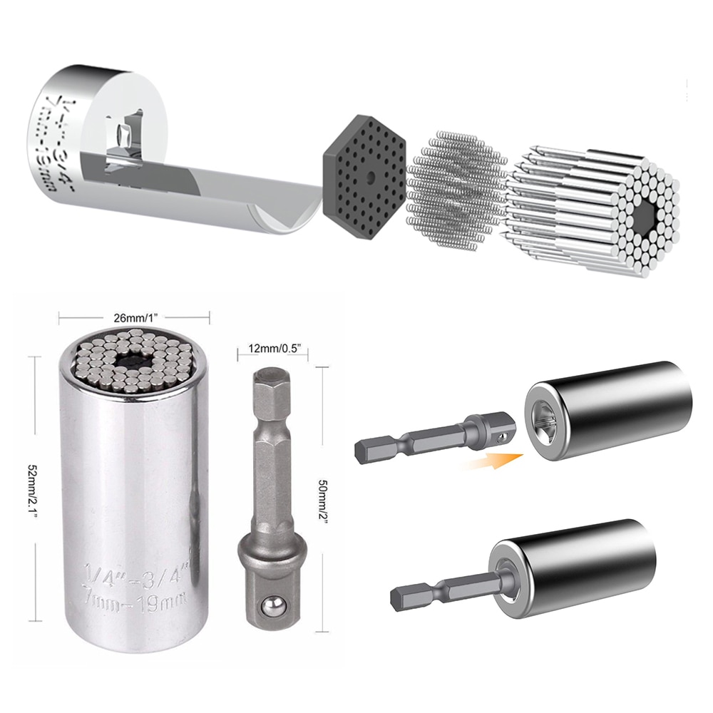 Jewii 2Piece/Set Universal Socket Wrench 7-19mm Adjustable Torque Ratchet Socket Wrench Set Spanner Multi-Function Hand Tool Set