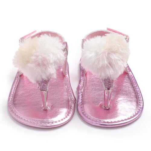 Infantil bonito Da Criança Do Bebê Meninas Sapatos de Verão Pele Bola Berço Sapatos Macios Sole Prewalker 0-18 M: Rosa / 0-6 meses