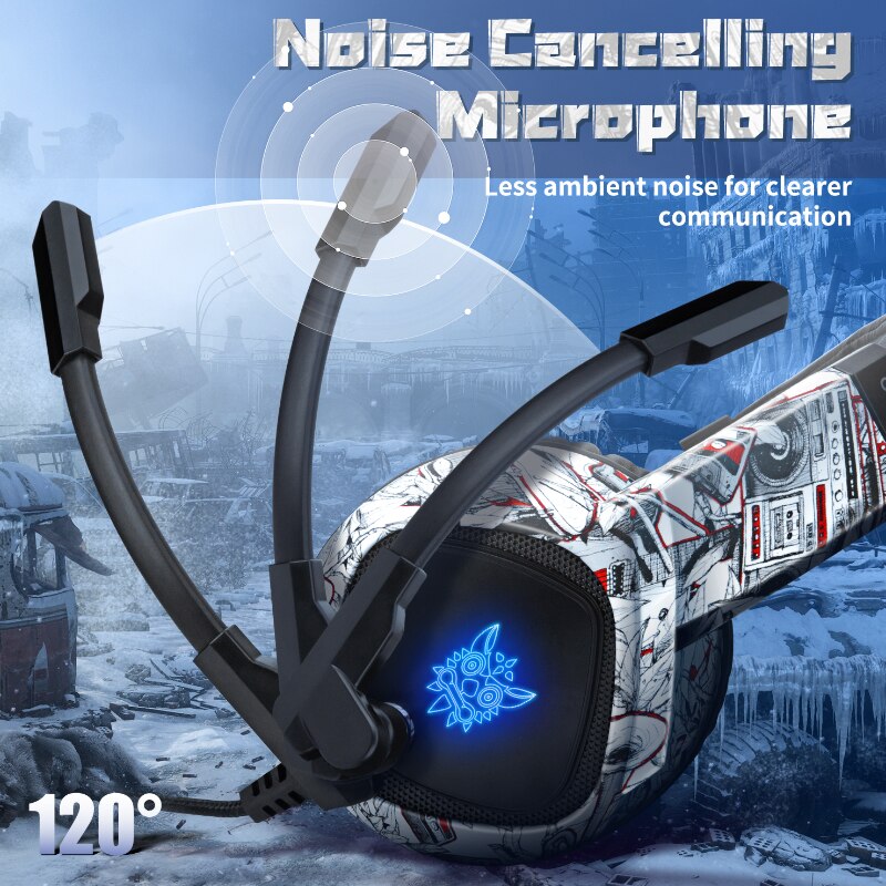 ONIKUMA K19 gamingowy zestaw słuchawkowy P S4 komputer dla graczy słuchawki Stereo Bass słuchawki z mikrofonem LED dla Xbox One Laptop Tablet/telefon