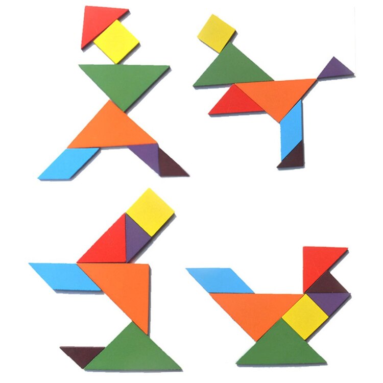 Houten Tangram 7 Stuk Puzzel Speelgoed Voor Kinderen Leren Educatief Kleurrijke Vierkante Cube Game Hersenen Intelligent Speelgoed