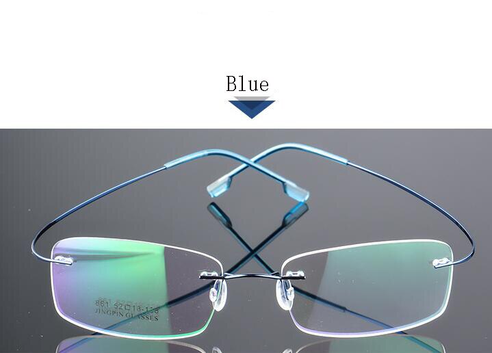 Titanium Legering Flexibele Frameloze Mannen Vrouwen Metalen Randloze Bijziendheid Frame Opvouwbare Glazen Been Optische Brillen: Blue