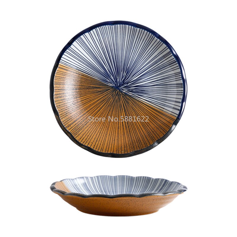 Retro Japanese Style Ceramic Sushi Plate Tableware Household Dishes Rice Noodle Bowls Steamed Dishes Porcelain Dinner Plates