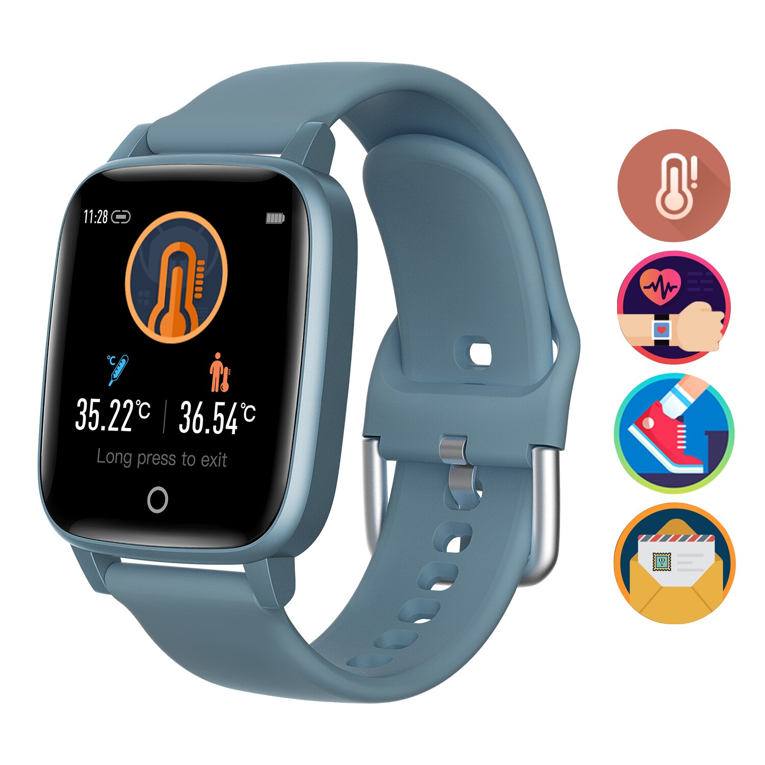 Body Temperature Monitoring Watch Intelligent Touching 1.3Inch Bracelet IP67 Waterproof Heart Rate Monitor Smart Wrist Watch: Blue