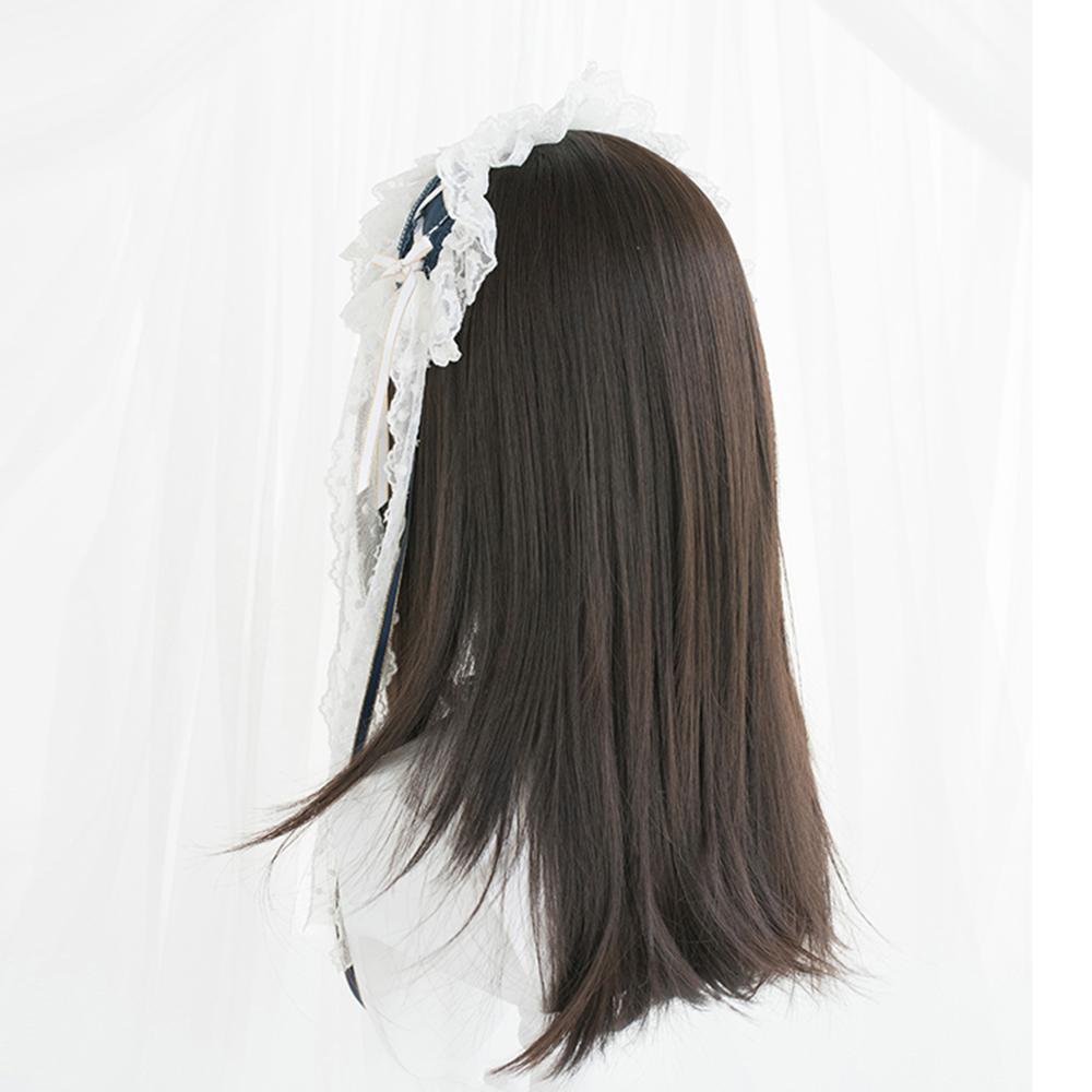 Cosplaymix 51cm lolita japan schattig medium steil haar zwart bruin ombre pony dame feest synthetische cosplay pruik + pet