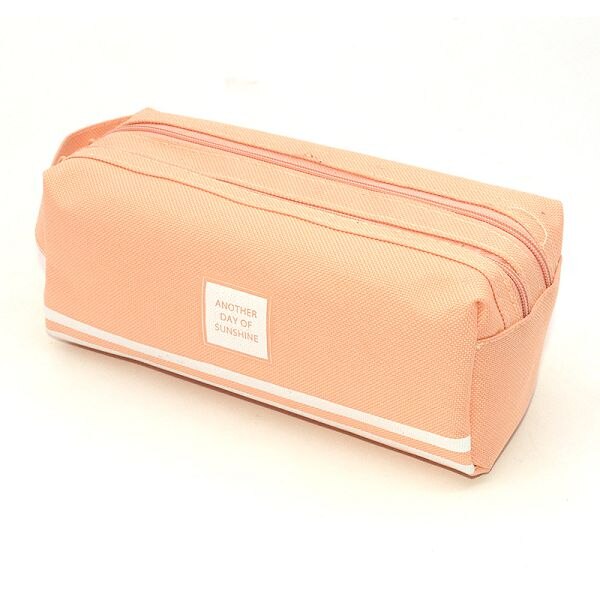 Pencil Case Solid Estuche Escolar Large Capacity Etui Pennen Box Trousse Scolaire Stylo Pencilcase Stripe Canvas Double Zipper: Orange