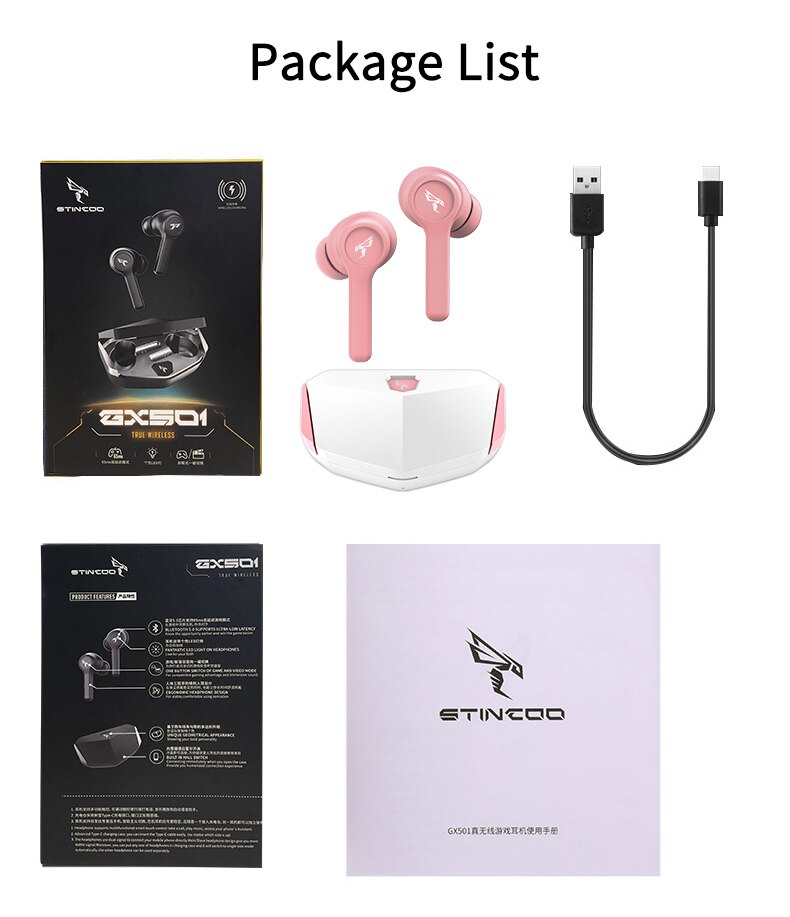 SOMIC TWS Earbuds True Wireless Bluetooth 5.0 Sports Stereophon Handsfree Mini Earbud With Charging Case In-Ear Earphone GX501: pink Wired Charge