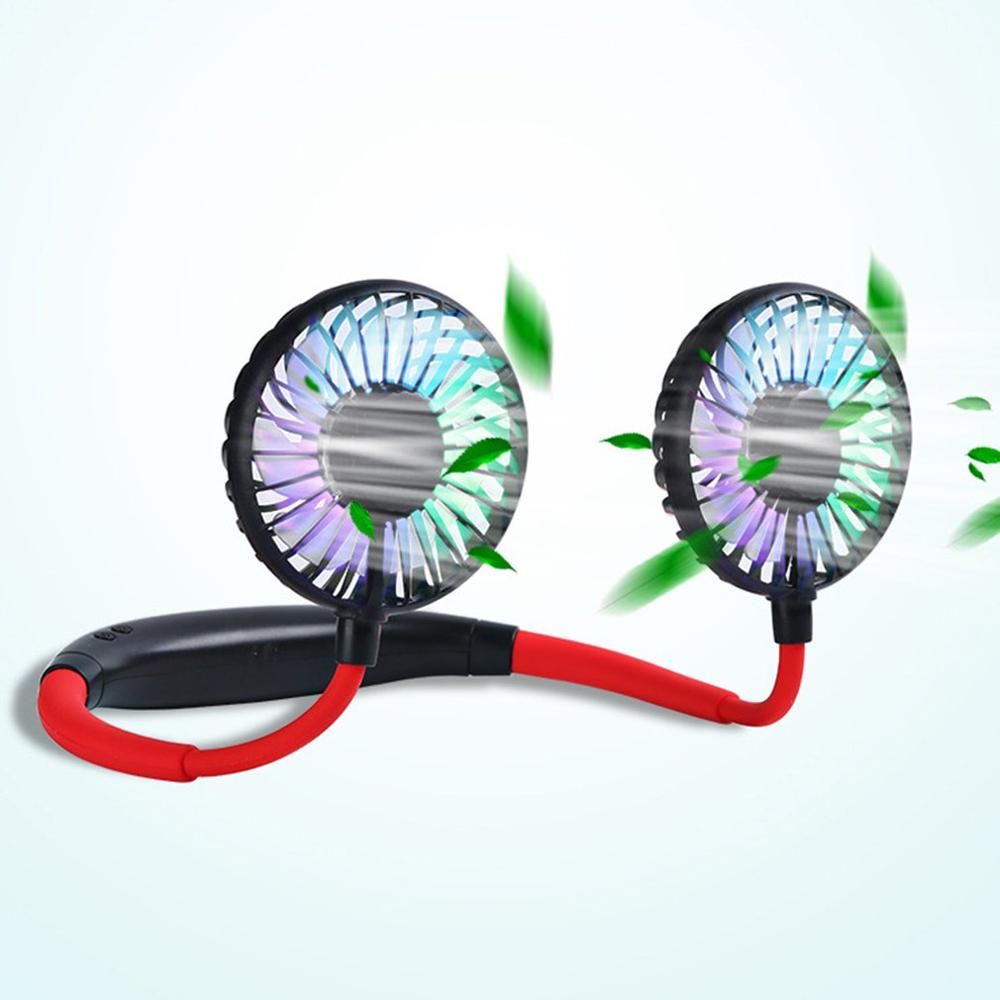 Opknoping Nek Fan Drie Generatie Usb Mini Ventilator Oplaadbare Kleurrijke Lichtgevende Draagbare Opknoping Hals Fan
