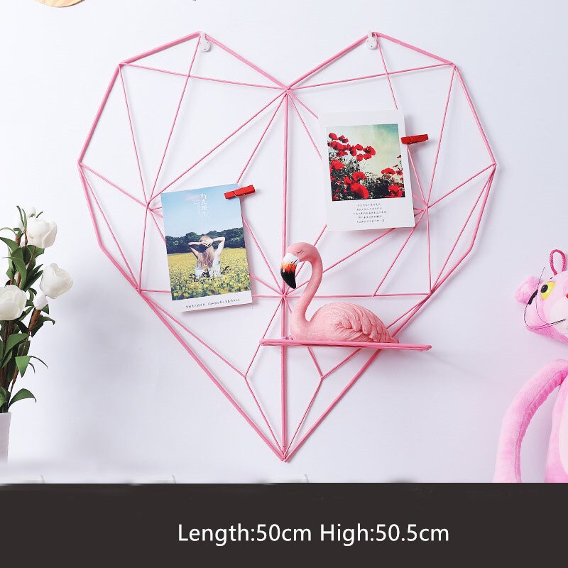 Nordic Metal Heart-shaped Grid Frame Wall Photos Grids Postcards Mesh Frame Home Bedroom Decoration Iron Storage Racks