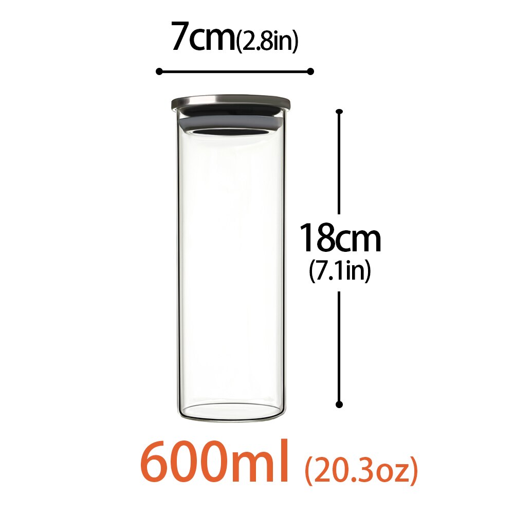 Frascos de almacenamiento de vidrio con tapas para cocina de acero inoxidable herméticas, latas selladas para almacenamiento de alimentos, especias, té y café, Banco de almacenamiento de dulces: 600ml