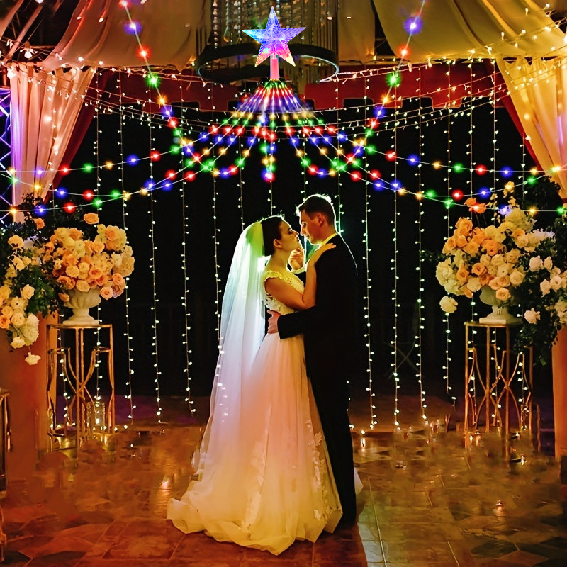 Luces de hadas alimentadas por USB, lámpara de cascada de Navidad impermeable de 280LED, 8 modos de iluminación para decoraciones de árboles de boda de dormitorio interior