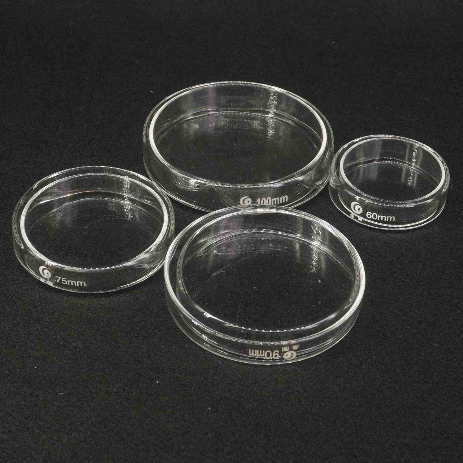60/75/90/100/120mm med låg laboratoriebakteriel gær borosilikatglas petri kulturskål