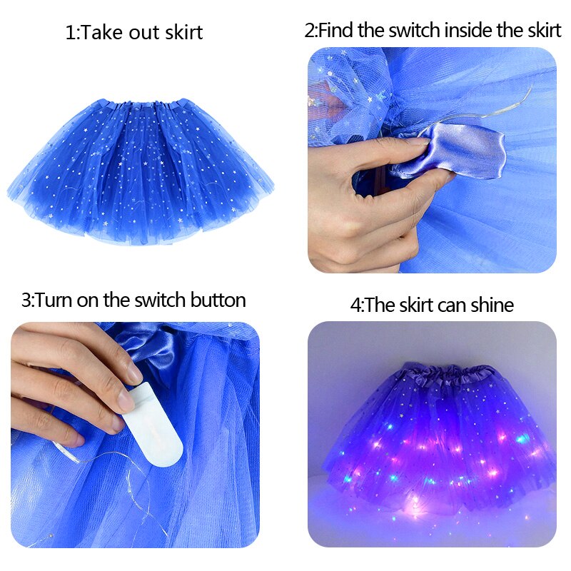 LED świecące światło księżniczkowe spódniczki Tutu dla dziewczynek kobiet zapalić Tutu ślubne stroje imprezowe Cosplay urodziny prezent Luminous tkaniny