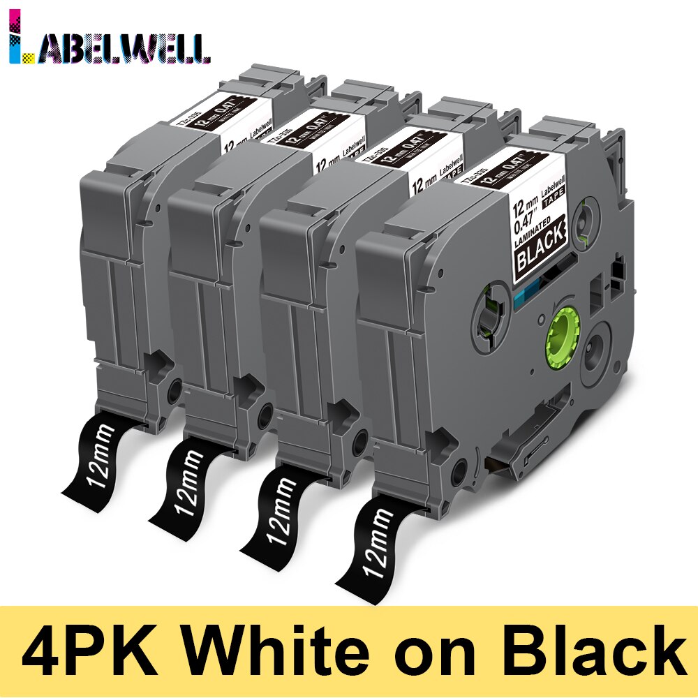 Labelwell 6PK 12mm 231 laminowane labe taśma Multicolors dla 231 131 631 431 531 731 831 wymiana dla brata PTH110 drukarka do etykiet: 4PK-White on Black