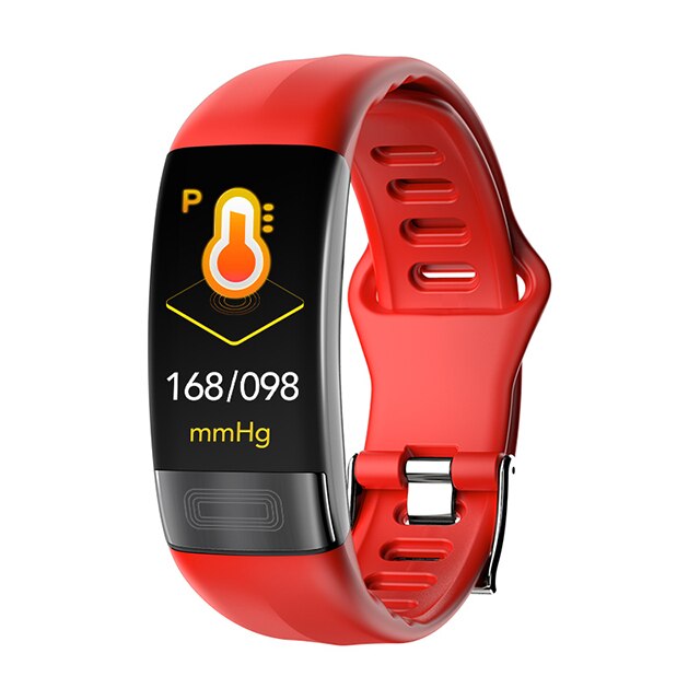 P11 ecg + ppg hrv smart armbånd blodtryks pulsmåler smart band fitness tracker skridttæller vandtæt sport smartband: Rød
