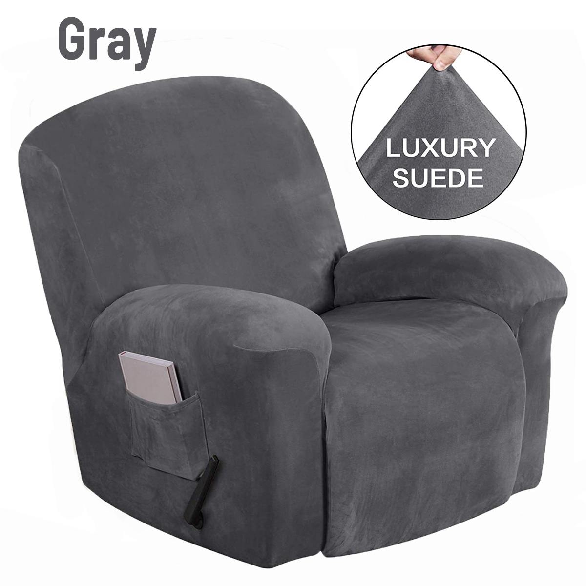 Vandtæt elastisk hvilestol betræk 4- i -1 delt ruskind lænestol betræk stretch sofa sofa slipcovers vaskbar møbelbeskytter: Grå