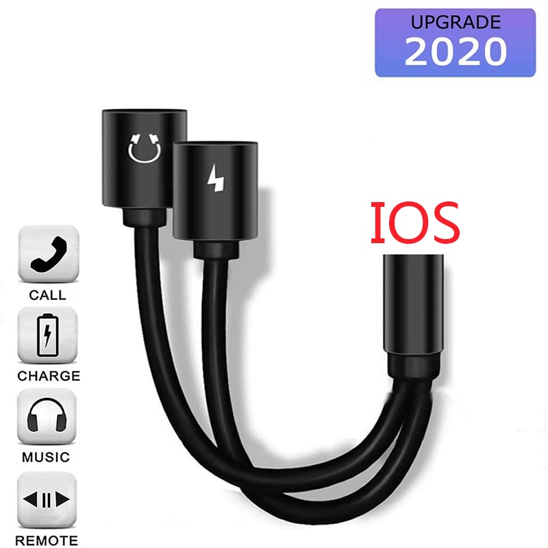 Dubbele verlichte hoofdtelefoonaansluiting en oplaadadapter donglekabel compatibel met iphone 11/11 pro/x/xr/xs/xsmax /8/7, ondersteunt alle ios