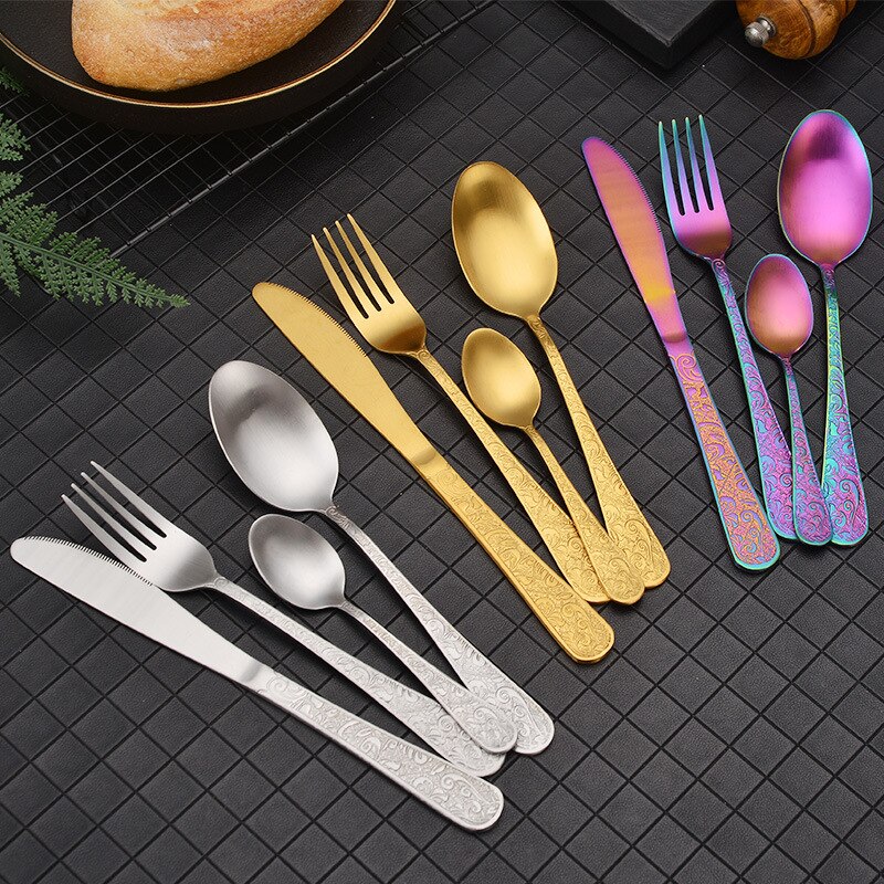 Ensemble de couverts en acier inoxydable de , couteau, fourchette, cuillère, soulagement du Steak, décoration de cuisine à domicile, pour amis