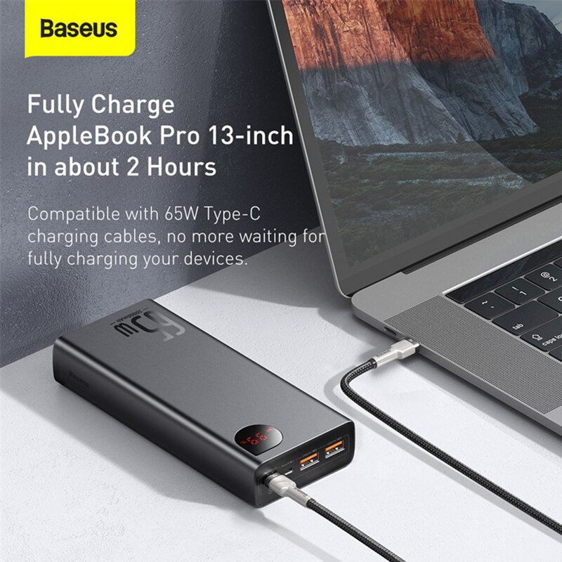 Baseus 65w power bank 20000mah pd qc 3.0 carregamento rápido powerbank baterias externas carregador portátil para o telefone portátil tablet