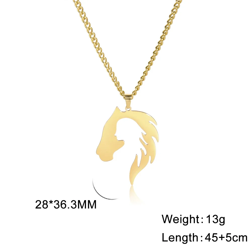 Horse Head Silhouette Girl Pendant Necklace Hollow Stainless Steel Choker for Women Jewelry