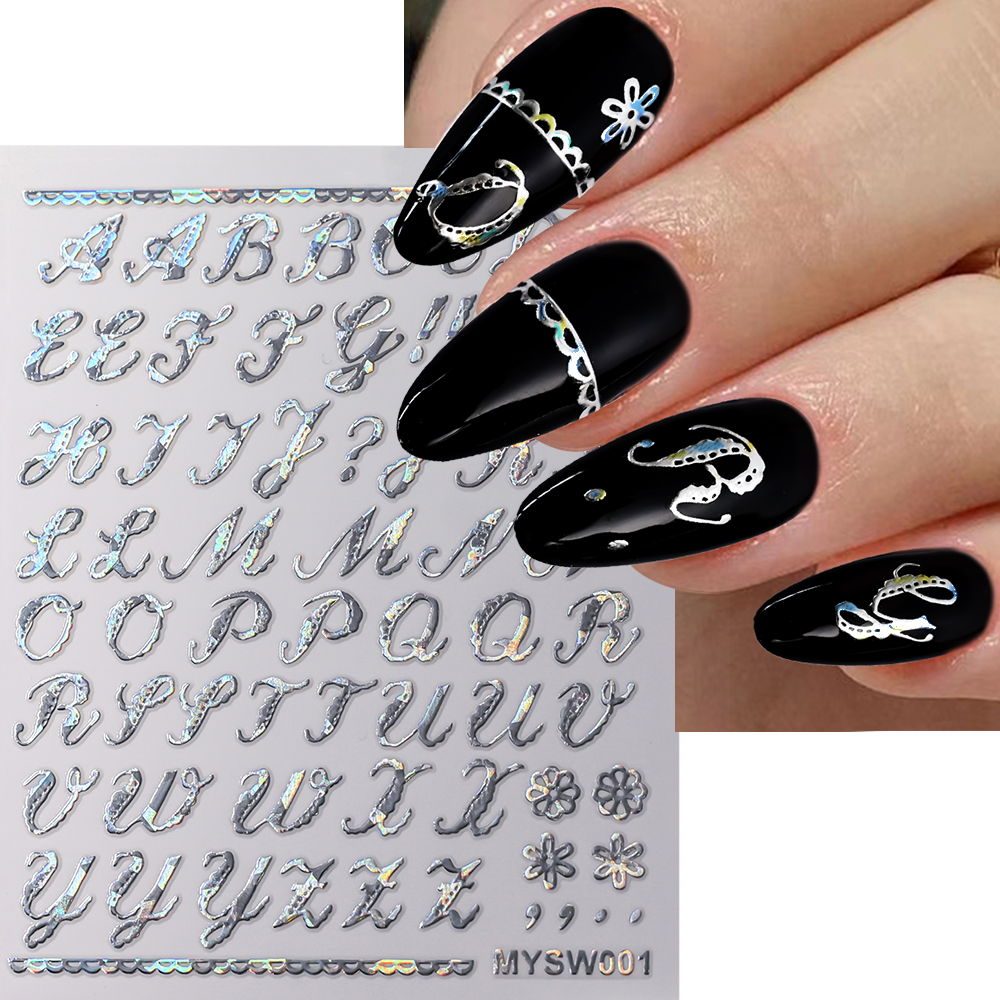 Calcomanías adhesivas con letras en inglés doradas y plateadas, pegatinas 3D metálicas con 26 alfabeto para decoración de uñas, deslizadores de manicura con letras 3D, 1 ud.: Naranja