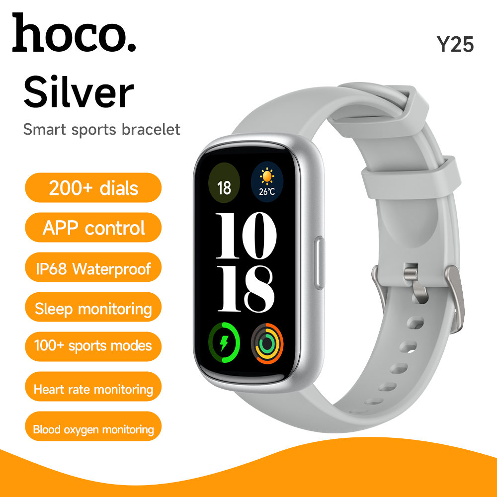 HOCO Y25 1.47inch TFT Touch Screen Smart Watch Support Sleep Monitoring Custom Dial Bluetooth 5.3 Sports Watch IP68 Waterproof: Silver