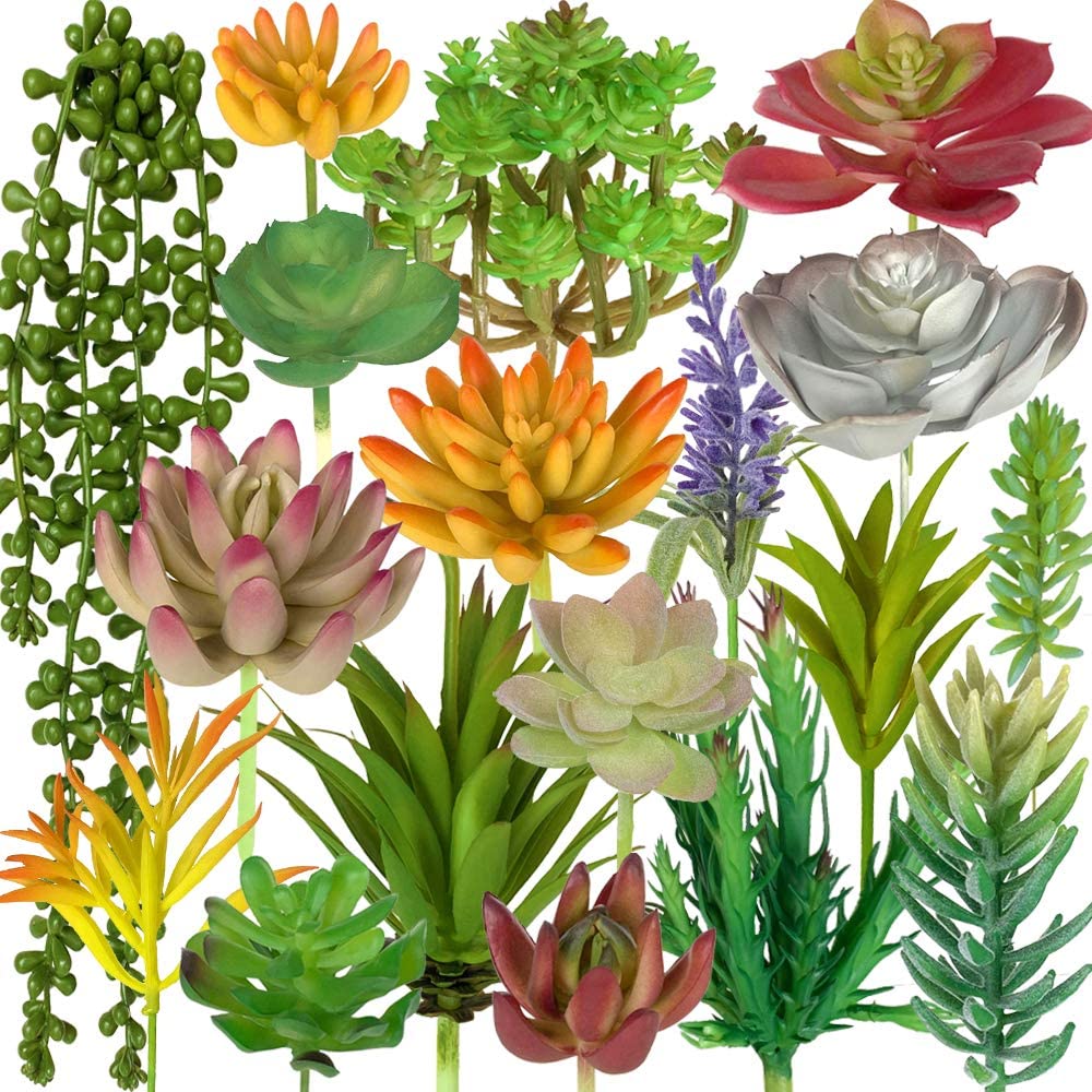 18pcs Artificial Succulents Realistic Faux Mini Succulent Plants for Terrarium Greenery Outdoor and Indoor Arrangements: Default Title