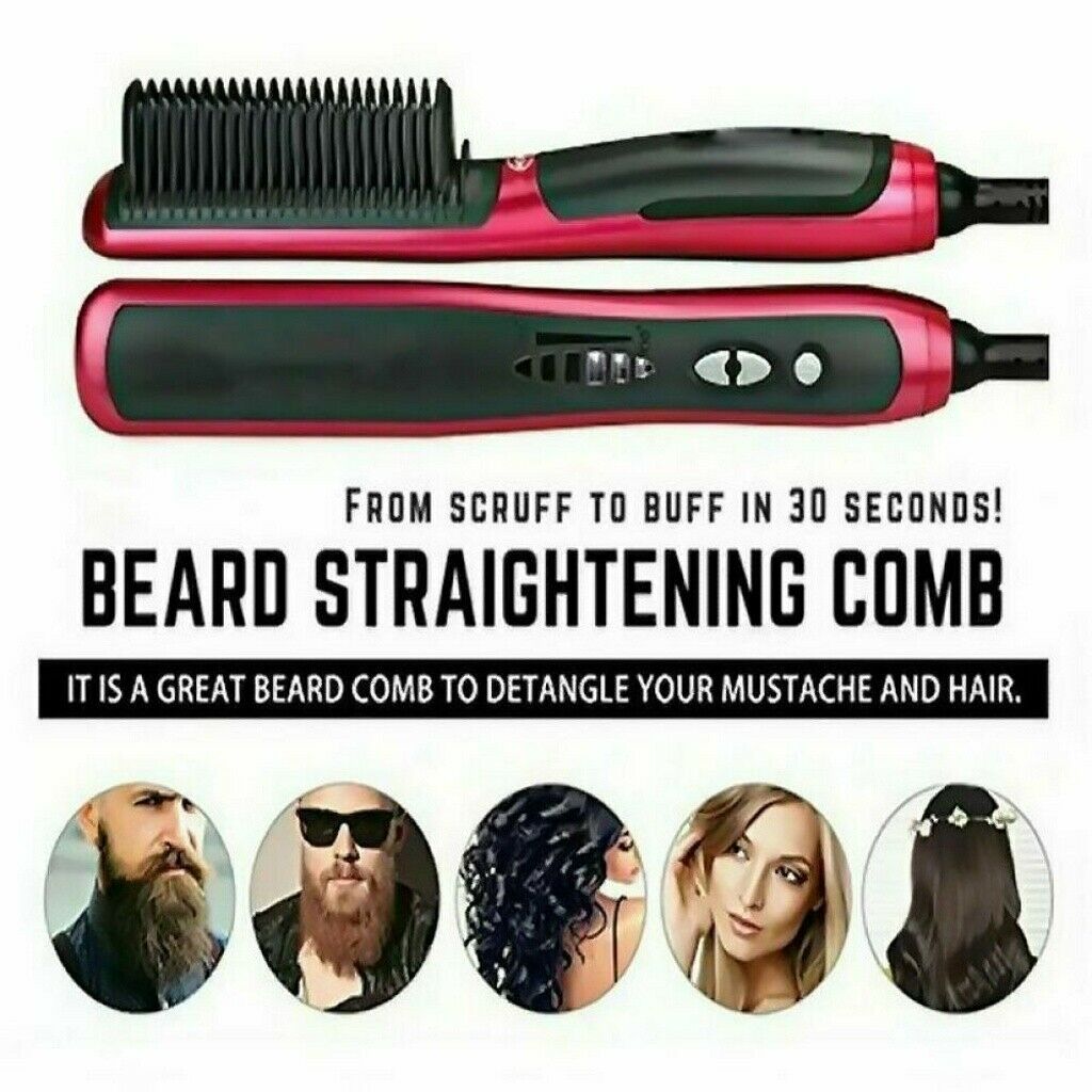 Ceramic Hair Straightener Brush Hair Electric Beard Comb Flat Iron Digital Heating Anti-Static Hair Brush Styling Tool