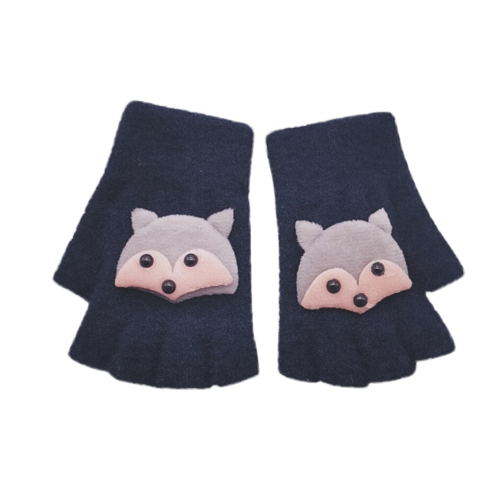 Kids Baby Jongen Meisje Leuke Warm Cartoon Patchwork Half Vinger Vingerloze Wanten Handschoenen Vingerloze Pols Wanten Vrouwelijke Handschoenen: Black