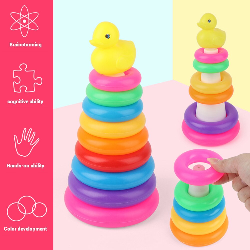 Baby Bath Floating Toy Cartoon Stackable Rings Bath Toy Rainbow Rings Stacked Layers of Tower Birthday