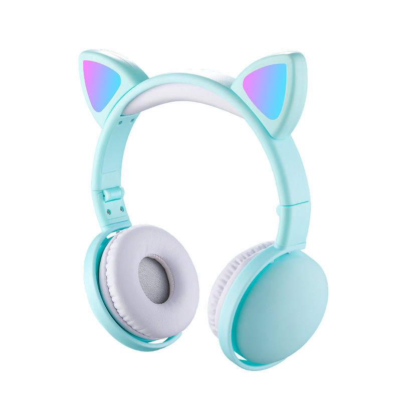 Cat Ear LED Headphones Noise-Cancelling Bluetooth 5.0 Kids Girls and Boys Folding Headset Support TF Card 3.5mm Plug With Mic