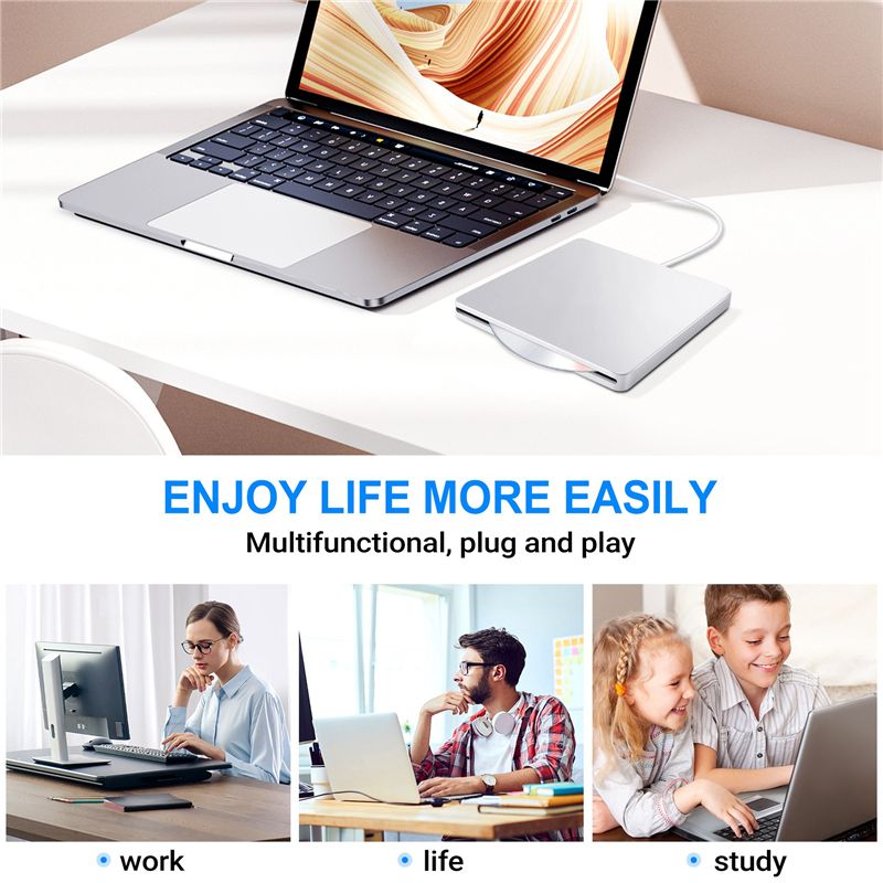 FEDI-USB External CD/DVD Drive Type C Portable Drive-Free CD Movies Players For Laptop PC Windows Mac