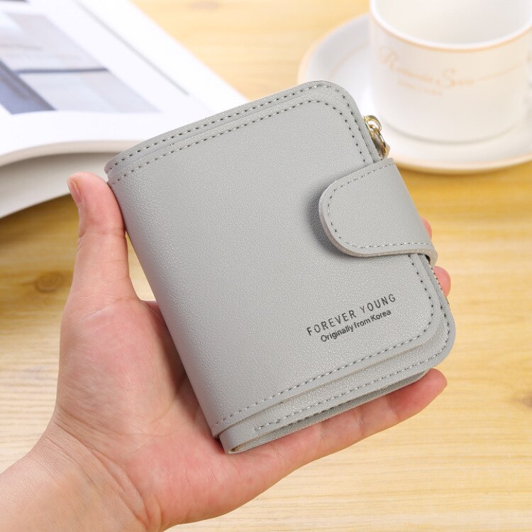 Women Wallets Luxury Brand Red Black Small Mini Coin Purse Hasp Card Holder Lady Wallet Zipper Female Leather Buckle: Light Grey