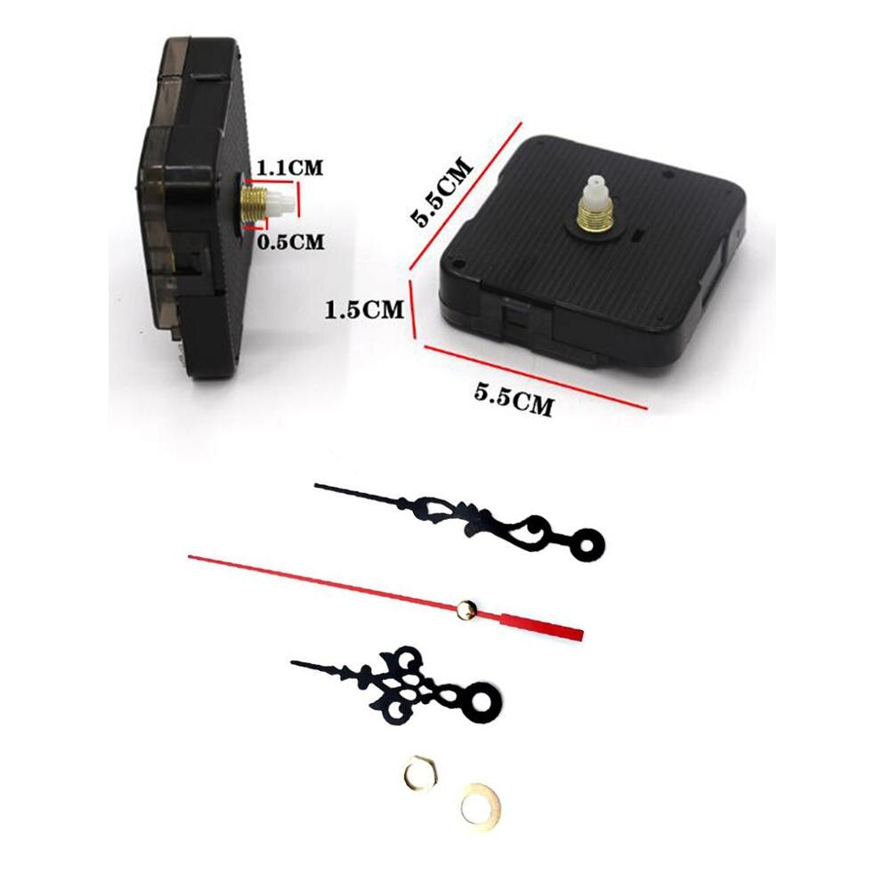 Silent DIY Clock Mechanism Battery Powered Quartz Wall Clock Movement with Black and Red Needle Hands for Clock Replacement Kits: 1.1cm Thread Shaft
