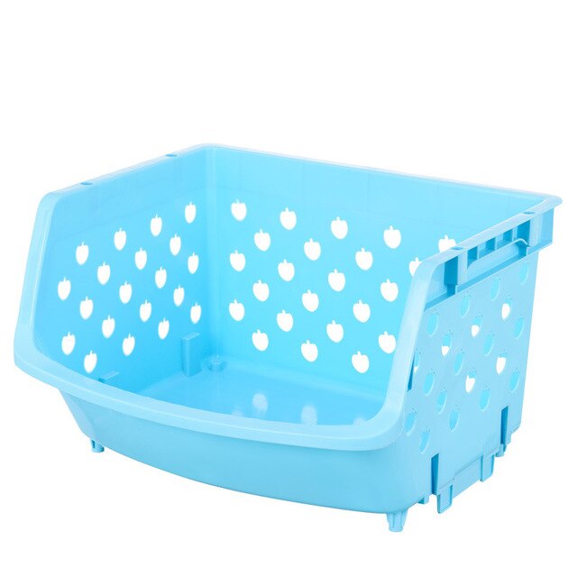 1Pcs Plastic Can Be Stacked Storage Basket Fruit And Vegetables Holders Rack Store Many Debris Kitchen Tools FY0047: Blue