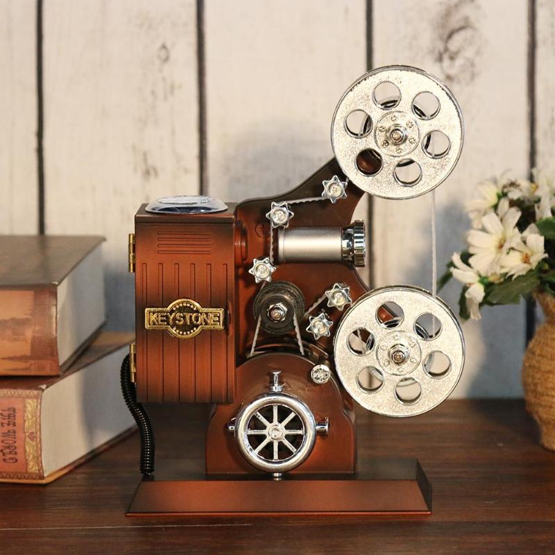 Caja de música de película Retro antigua para proyector, cajas musicales de Metal y madera, juguete de de cumpleaños para niños, decoración Vintage para el hogar y la boda