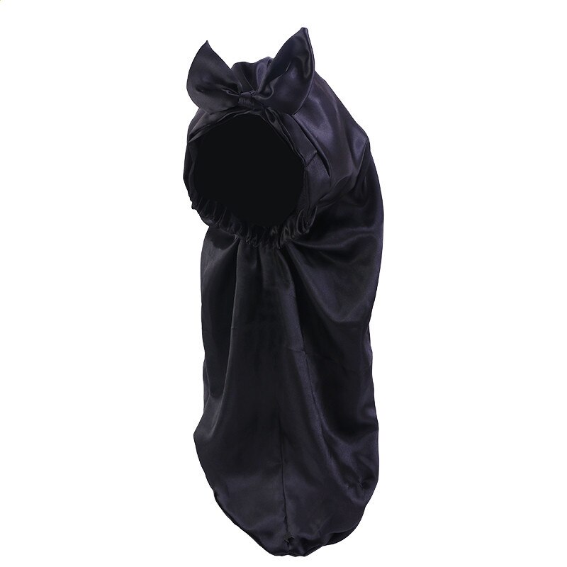 Bonnet de nuit en Satin pour femmes, Turban en soie, Invisible, plat, réglable, avec nœud, coiffant, pour la nuit: Black