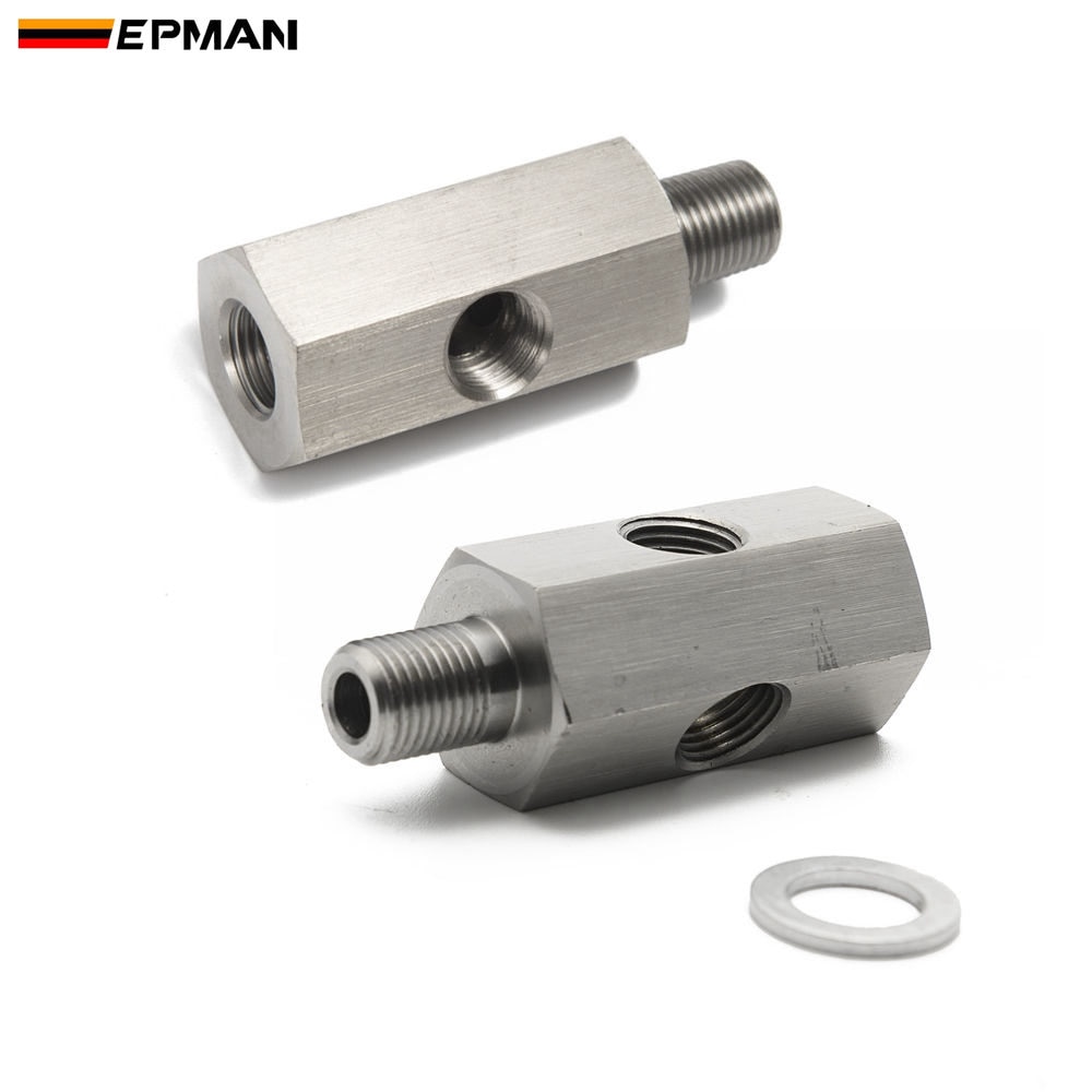 EPMAN 1/8'' NPT & 1/8" BSPT & M10 Oil Pressure Sensor Tee Adapters Turbo Supply Feed Line Gauge Stainless Steel CGQ200